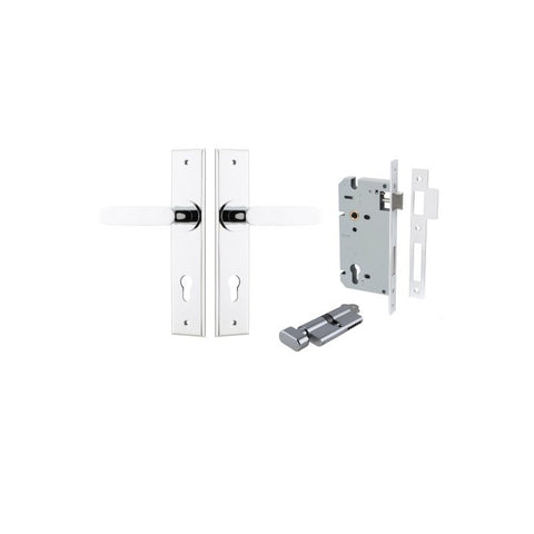 IVER Bronte Door Lever Handle On Chamfered Backplate | Entrance Kit (Key/Thumb) | 7 Finishes - Polished Chrome