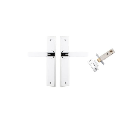 IVER Bronte Door Lever Handle On Chamfered Backplate | Passage Kit | 7 Finishes - Polished Chrome