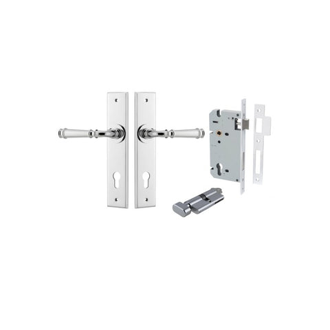 IVER Verona Door Lever Handle On Chamfered Backplate | Entrance Kit (Key/Thumb) | 9 Finishes - Polished Chrome