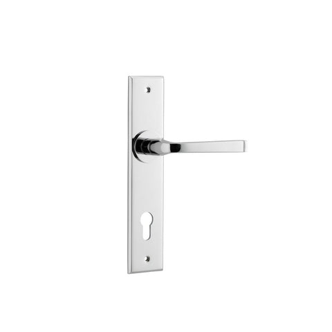 IVER Annecy Door Lever Handle On Chamfered Backplate | Entrance Lever Set Only | 9 Finishes - Polished Chrome