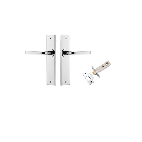 IVER Annecy Door Lever Handle On Chamfered Backplate | Passage Kit | 9 Finishes - Polished Chrome