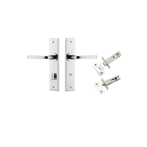 IVER Annecy Door Lever Handle On Chamfered Backplate | Separate Privacy Kit | 9 Finishes - Polished Chrome