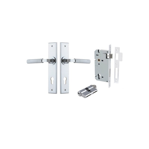 IVER Brunswick Door Lever Handle On Chamfered Backplate | Entrance Kit (Key/Key) | 6 Finishes - Polished Chrome