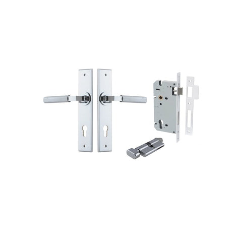 IVER Brunswick Door Lever Handle On Chamfered Backplate | Entrance Kit (Key/Thumb) | 6 Finishes - Polished Chrome