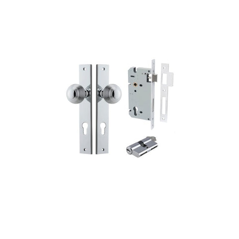 IVER Guildford Door Knob On Rectangular Backplate | Entrance Kit (Key/Key) | 9 Finishes - Polished Chrome