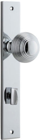 IVER Guildford Door Knob On Rectangular Backplate | Privacy Lever Set Only | 9 Finishes - Polished Chrome