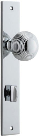 IVER Guildford Door Knob On Rectangular Backplate | Privacy Lever Set Only | 9 Finishes - Polished Chrome
