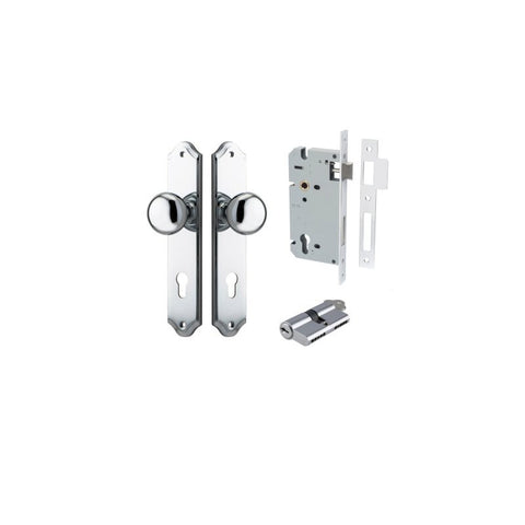 IVER Cambridge Door Knob On Shouldered Backplate | Entrance Kit (Key/Key) | 9 Finishes - Polished Chrome