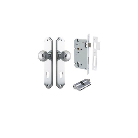 IVER Guildford Door Knob On Shouldered Backplate | Entrance Kit (Key/Key) | 8 Finishes - Polished Chrome