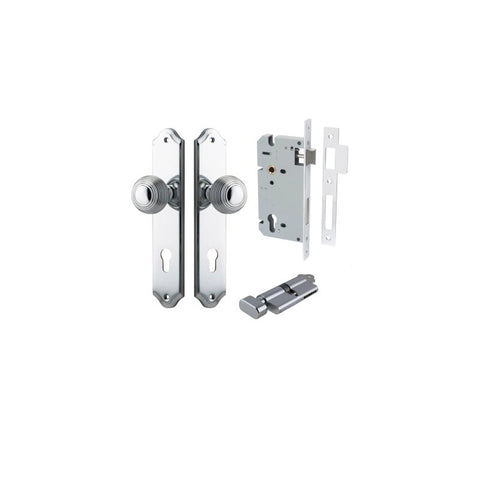 IVER Guildford Door Knob On Shouldered Backplate | Entrance Kit (Key/Thumb) | 8 Finishes - Polished Chrome