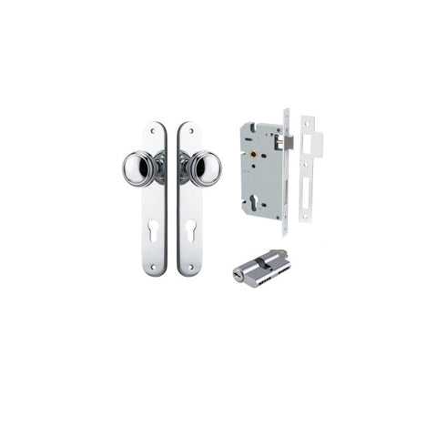 IVER Paddington Door Knob On Oval Backplate | Entrance Kit (Key/Key) | 9 Finishes - Polished Chrome