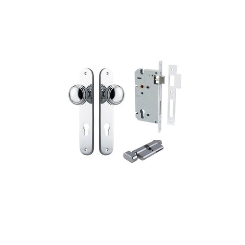 IVER Paddington Door Knob On Oval Backplate | Entrance Kit (Key/Thumb) | 9 Finishes - Polished Chrome
