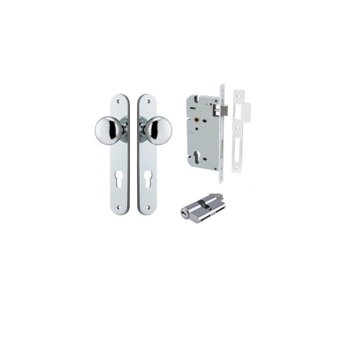 IVER Cambridge Door Knob On Oval Backplate | Entrance Kit (Key/Key) | 9 Finishes - Polished Chrome
