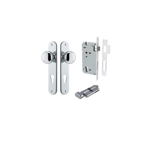 IVER Cambridge Door Knob On Oval Backplate | Entrance Kit (Key/Thumb) | 9 Finishes - Polished Chrome