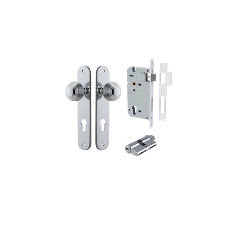 IVER Guildford Door Knob On Oval Backplate | Entrance Kit (Key/Key) | 9 Finishes - Polished Chrome