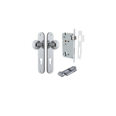 IVER Guildford Door Knob On Oval Backplate | Entrance Kit (Key/Thumb) | 9 Finishes - Polished Chrome