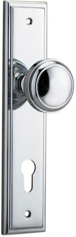 IVER Paddington Door Knob On Stepped Backplate | Entrance Lever Set Only | 9 Finishes - Polished Chrome