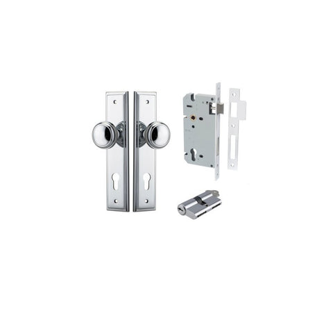 IVER Paddington Door Knob On Stepped Backplate | Entrance Kit (Key/Key) | 9 Finishes - Polished Chrome
