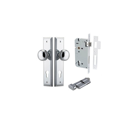 IVER Paddington Door Knob On Stepped Backplate | Entrance Kit (Key/Thumb) | 9 Finishes - Polished Chrome