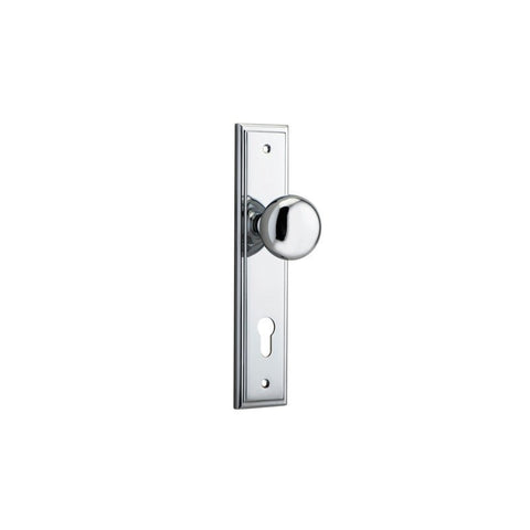 IVER Cambridge Door Knob On Stepped Backplate | Entrance Lever Set Only | 9 Finishes - Polished Chrome