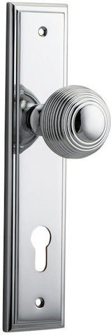 IVER Guildford Door Knob On Stepped Backplate | Entrance Lever Set Only | 9 Finishes - Polished Chrome