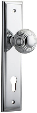IVER Guildford Door Knob On Stepped Backplate | Entrance Lever Set Only | 9 Finishes - Polished Chrome