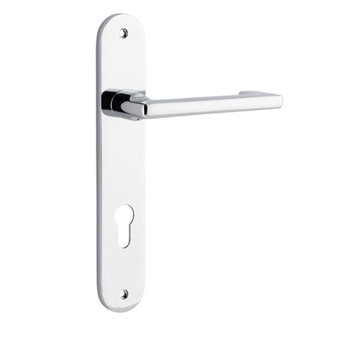 Iver Baltimore Return Solid Brass Door Lever on Oval Backplate | Entrance Lever Set Only | 7 Finishes - Polished Chrome