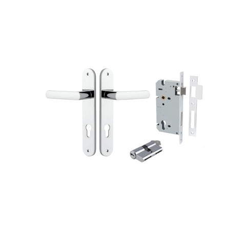 IVER Osaka Door Lever Handle On Oval Backplate | Entrance Kit (Key/Key) | 6 Finishes - Polished Chrome