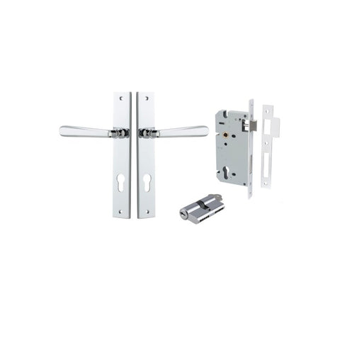 IVER Copenhagen Door Lever Handle On Rectangular Backplate | Entrance Kit (Key/Key) | 7 Finishes - Polished Chrome