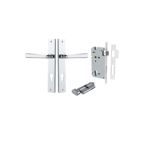 IVER Copenhagen Door Lever Handle On Rectangular Backplate | Entrance Kit (Key/Thumb) | 7 Finishes - Polished Chrome