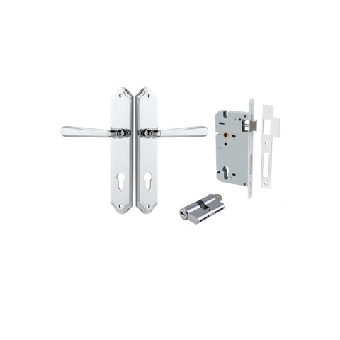 Iver Copenhagen Door Lever Handle on Shouldered Backplate | Entrance Kit (Key/Key) | 7 Finishes - Polished Chrome