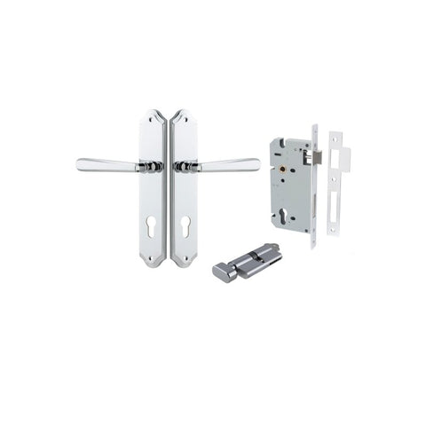 Iver Copenhagen Door Lever Handle on Shouldered Backplate | Entrance Kit (Key/Thumb) | 7 Finishes - Polished Chrome