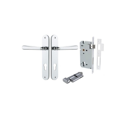 Iver Copenhagen Solid Brass Door Lever on Oval Backplate | Entrance Kit (Key/Thumb) | 7 Finishes - Polished Chrome