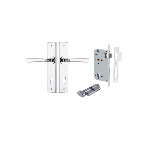 Iver Copenhagen Door Lever on Chamfered Backplate — Entrance Kit — Key/Thumb