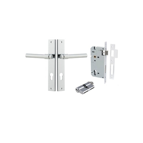 IVER Helsinki Door Lever Handle On Rectangular Backplate | Entrance Kit (Key/Key) | 7 Finishes - Polished Chrome