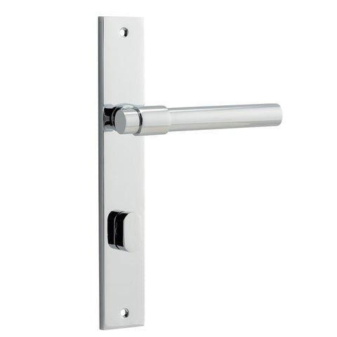 IVER Helsinki Door Lever Handle On Rectangular Backplate | Privacy Lever Set Only | 7 Finishes - Polished Chrome