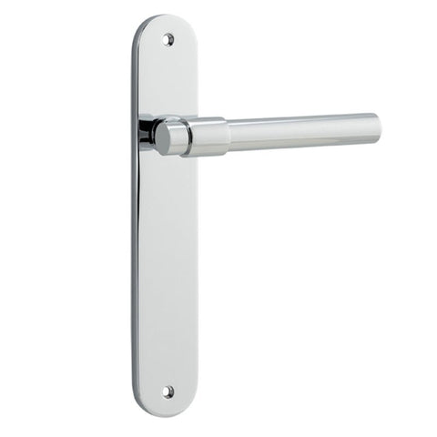 Iver Helsinki Solid Brass Door Lever on Oval Backplate | Passage Lever Set Only | 7 Finishes - Polished Chrome