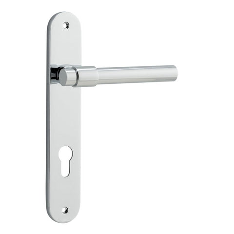 Iver Helsinki Solid Brass Door Lever on Oval Backplate | Entrance Lever Set Only | 7 Finishes - Polished Chrome