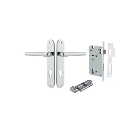Iver Helsinki Solid Brass Door Lever on Oval Backplate | Entrance Kit (Key/Thumb) | 7 Finishes - Polished Chrome