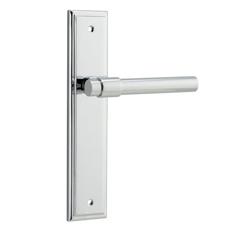 IVER Helsinki Door Lever Handle On Stepped Backplate | Passage Lever Set Only | 7 Finishes - Polished Chrome