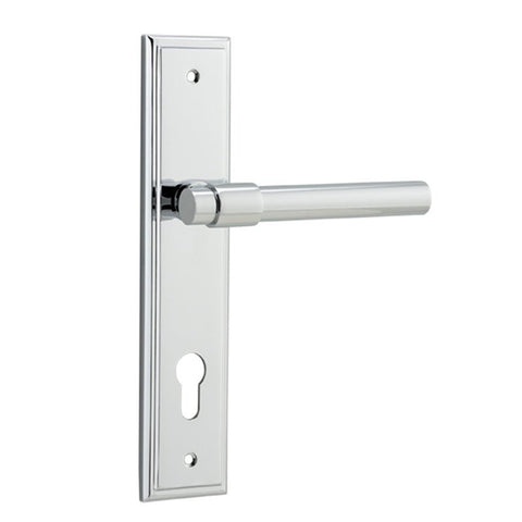 IVER Helsinki Door Lever Handle On Stepped Backplate | Entrance Lever Set Only | 7 Finishes - Polished Chrome