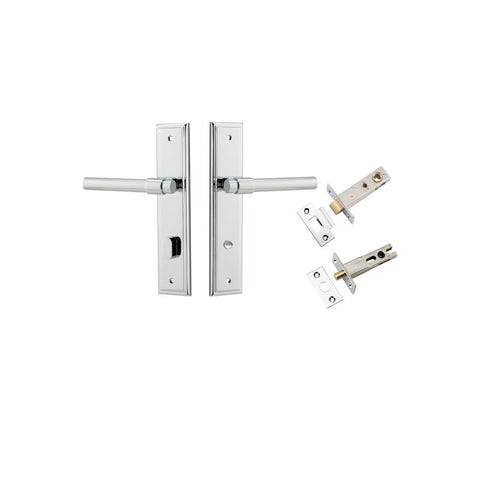 IVER Helsinki Door Lever Handle On Stepped Backplate | Separate Privacy Kit | 7 Finishes - Polished Chrome
