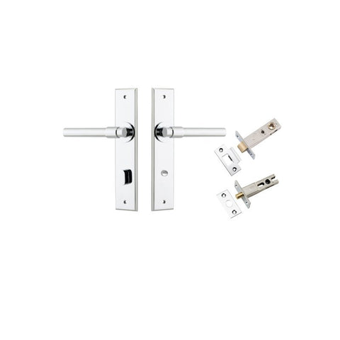 IVER Helsinki Door Lever Handle On Chamfered Backplate | Separate Privacy Kit | 7 Finishes - Polished Chrome