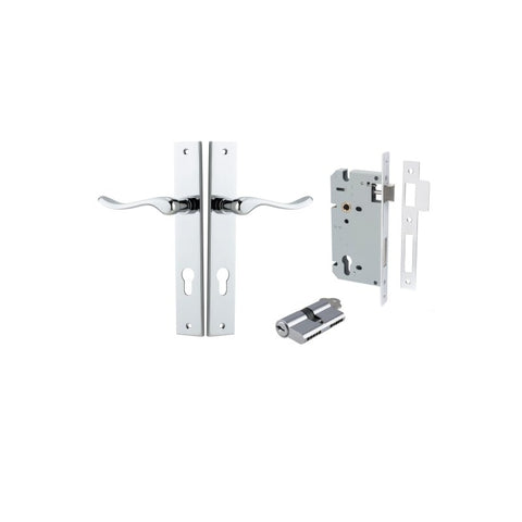 IVER Stirling Door Lever Handle On Rectangular Backplate | Entrance Kit (Key/Key) | 8 Finishes - Polished Chrome