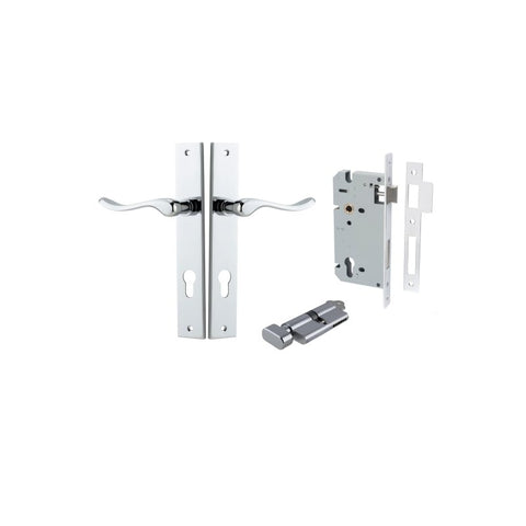 IVER Stirling Door Lever Handle On Rectangular Backplate | Entrance Kit (Key/Thumb) | 8 Finishes - Polished Chrome