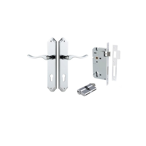 IVER Stirling Door Lever Handle On Shouldered Backplate | Entrance Kit (Key/Key) | 8 Finishes - Polished Chrome