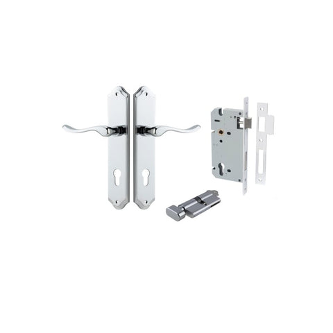 IVER Stirling Door Lever Handle On Shouldered Backplate | Entrance Kit (Key/Thumb) | 8 Finishes - Polished Chrome