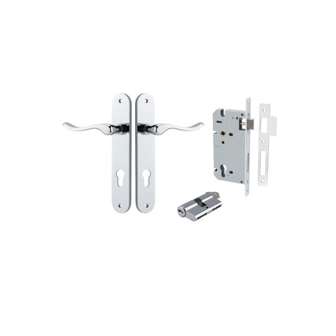 Iver Stirling Solid Brass Door Lever on Oval Backplate | Entrance Kit (Key/Key) | 8 Finishes - Polished Chrome