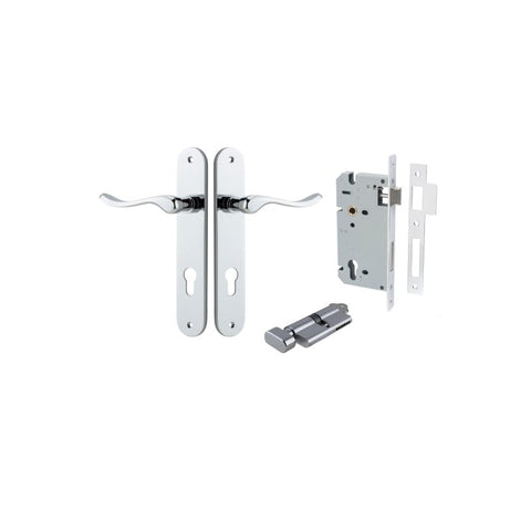 Iver Stirling Solid Brass Door Lever on Oval Backplate | Entrance Kit (Key/Thumb) | 8 Finishes - Polished Chrome