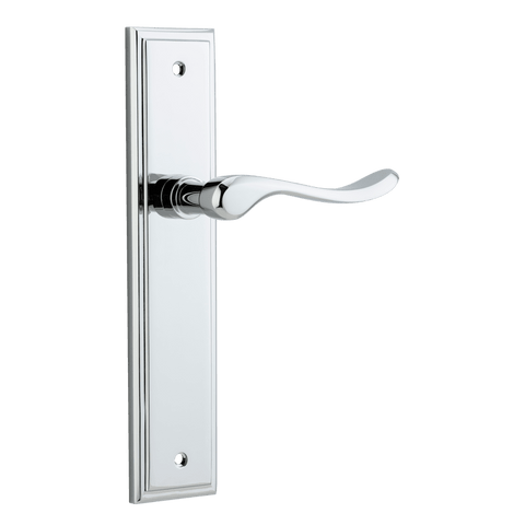 IVER Stirling Door Lever Handle On Stepped Backplate | Passage Lever Set Only | 8 Finishes - Polished Chrome